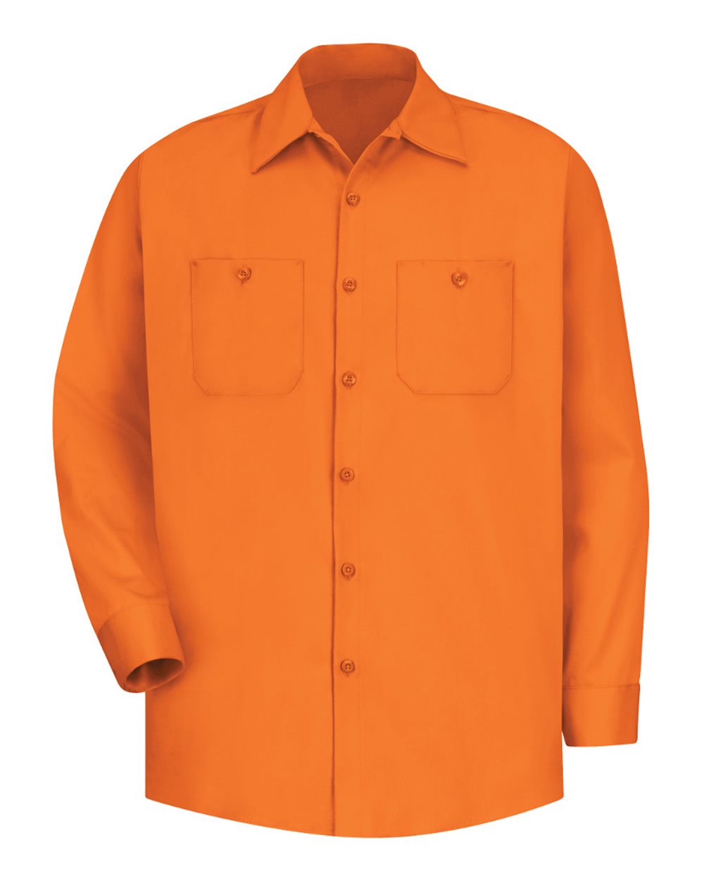 Front View of Orange Cotton Long Sleeve Uniform Shirt - Tall Sizes - SC30T