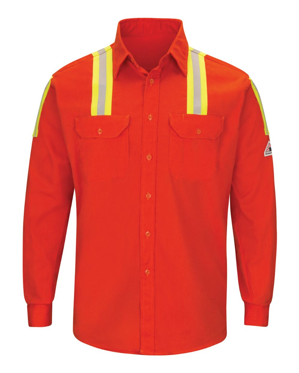 Front View of Orange Enhanced Visibility Long Sleeve Uniform Shirt - Tall Sizes - SLATORT