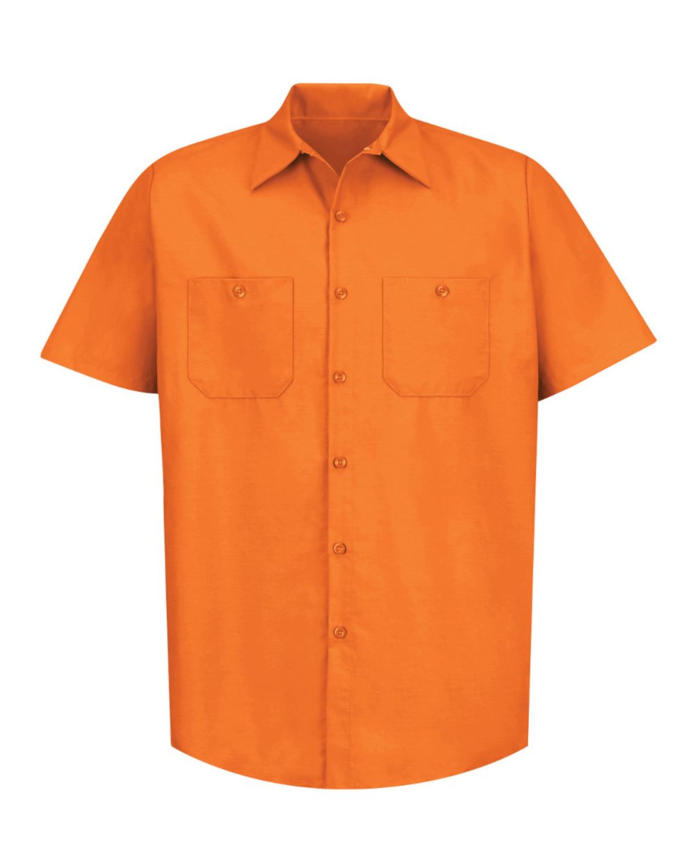 Front View of Orange Industrial Short Sleeve Work Shirt - SP24