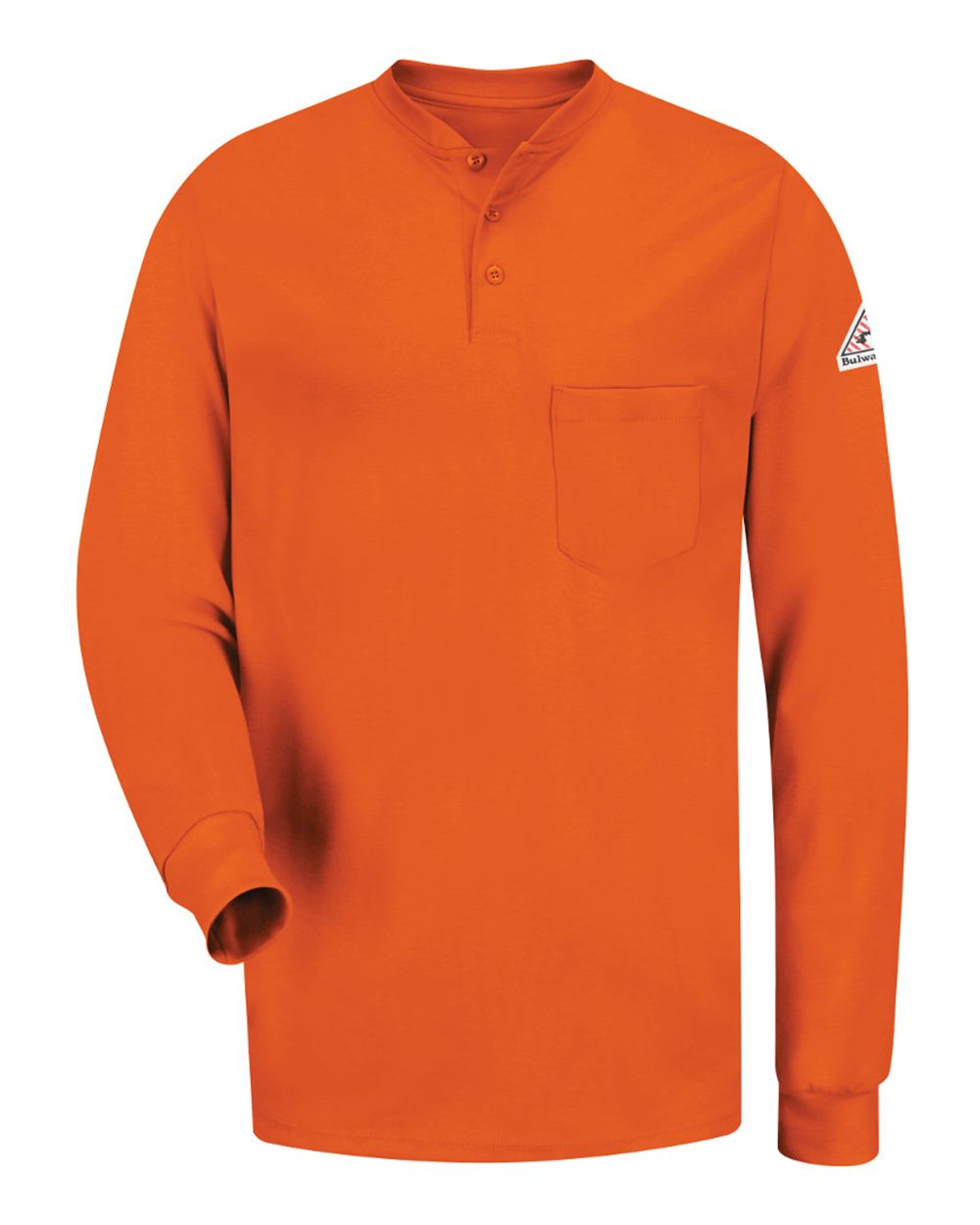 Front View of Orange Long Sleeve Tagless Henley Shirt - SEL2