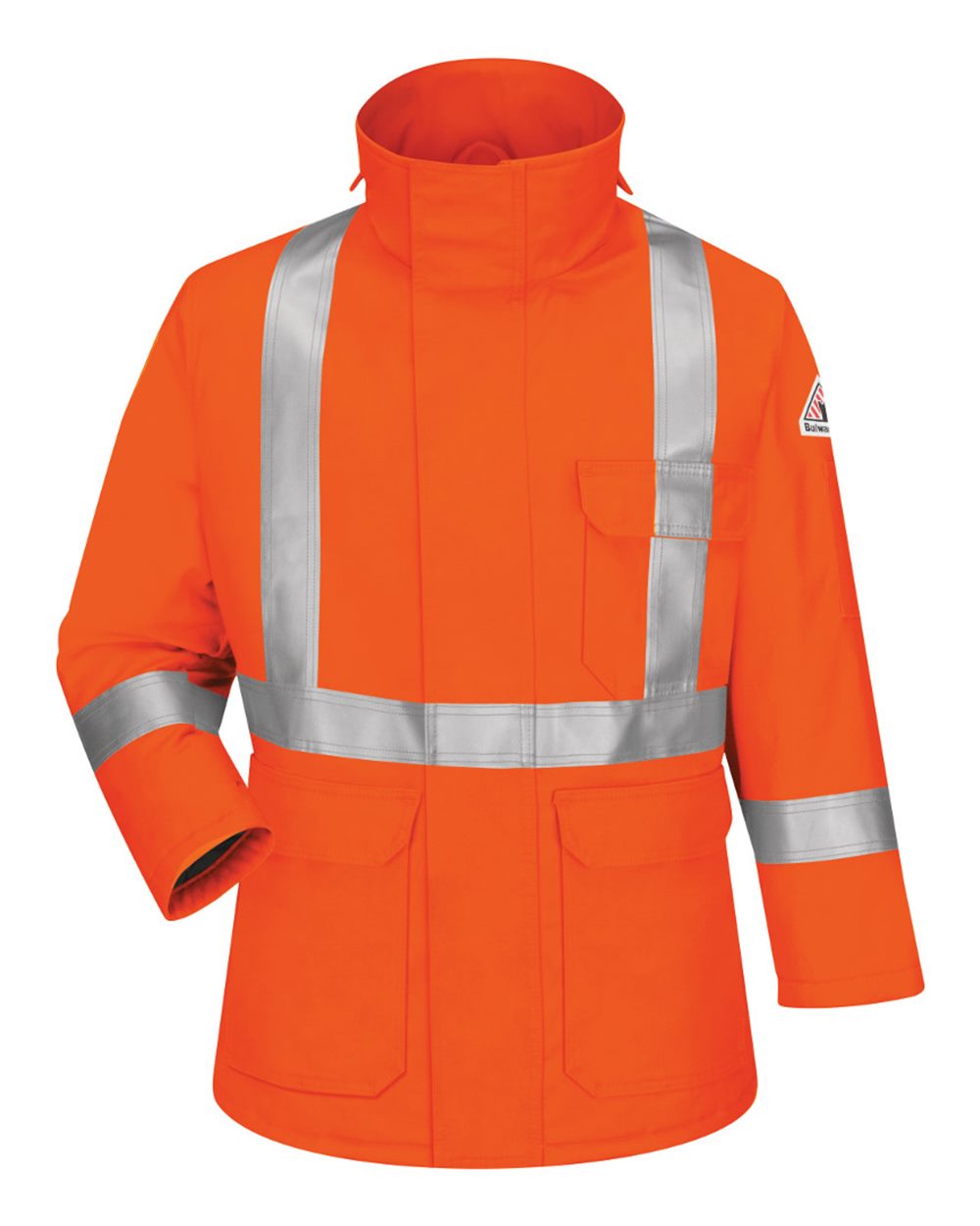 Front View of Orange Men's Deluxe Parka With Reflective Trim - EXCEL FR® ComforTouch - JLPC plain