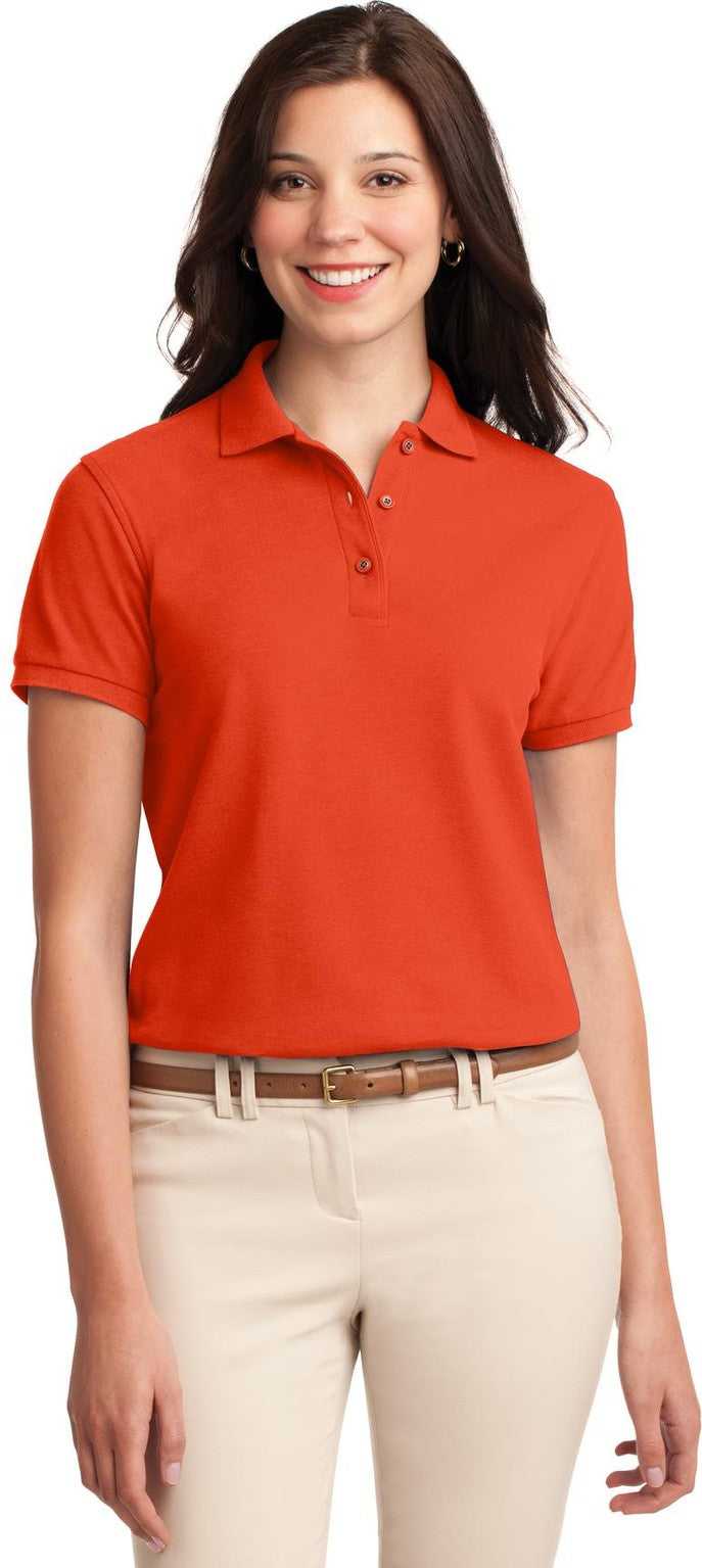 Front View of Orange Port Authority Women's Silk Touch Polo. L500