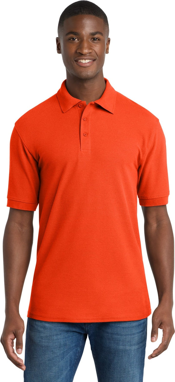 Front View of Orange Port & Co Core Blend Pique Polo. KP155