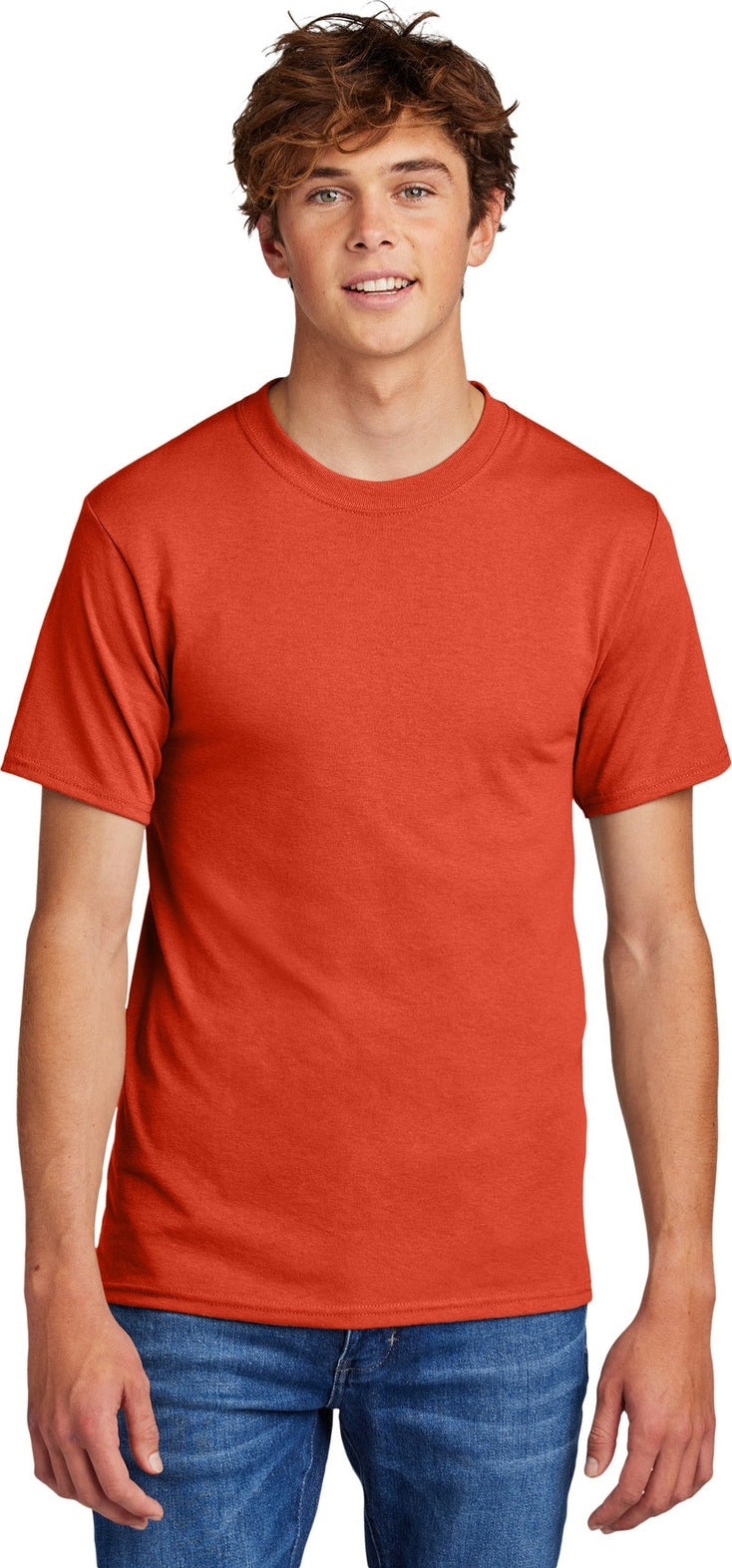 Front View of Orange Port & Co Core Blend Tee. PC55