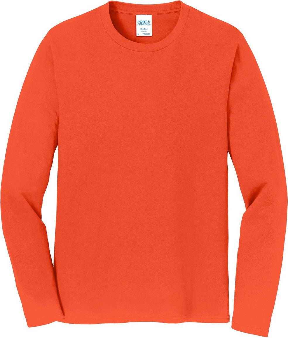 Front View of Orange Port & Co Long Sleeve Fan Favorite Tee. PC450LS