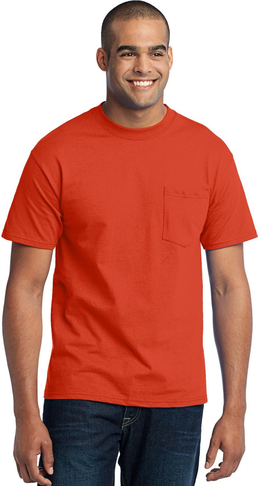 Front View of Orange Port & Co Tall Core Blend Pocket Tee. PC55PT