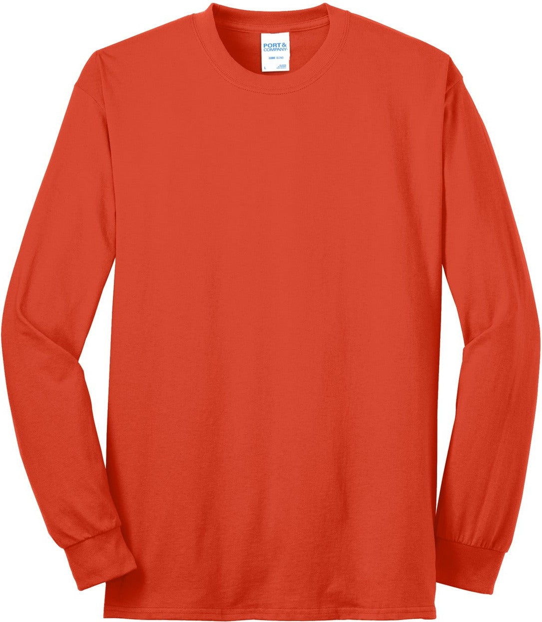 Front View of Orange Port & Co Tall Long Sleeve Core Blend Tee. PC55LST
