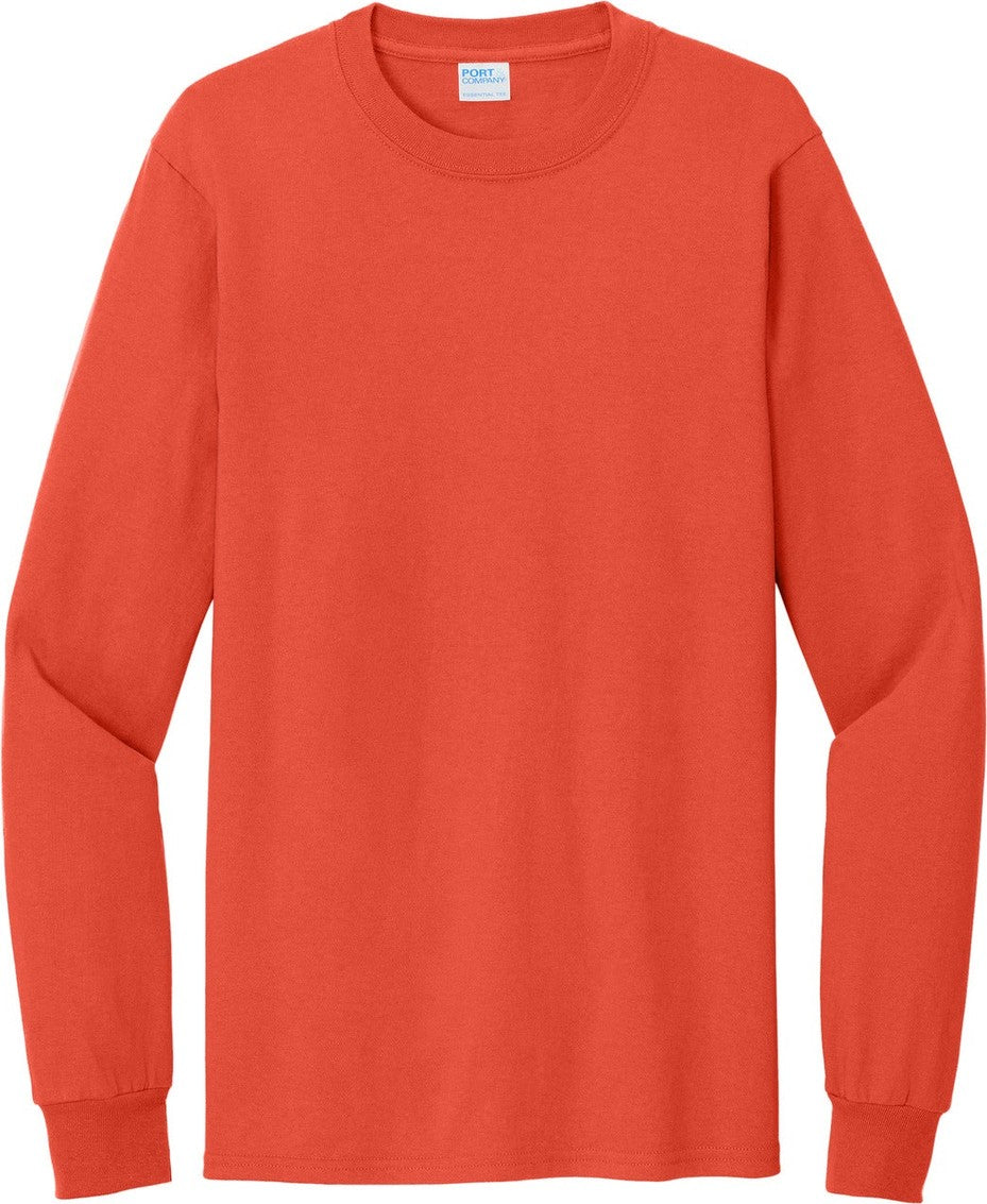 Front View of Orange Port & Co Tall Long Sleeve Essential Tee. PC61LST