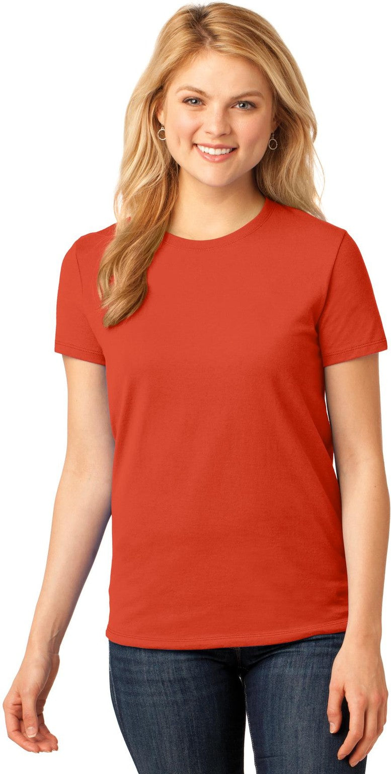 Front View of Orange Port & Co Women's Core Cotton Tee. LPC54
