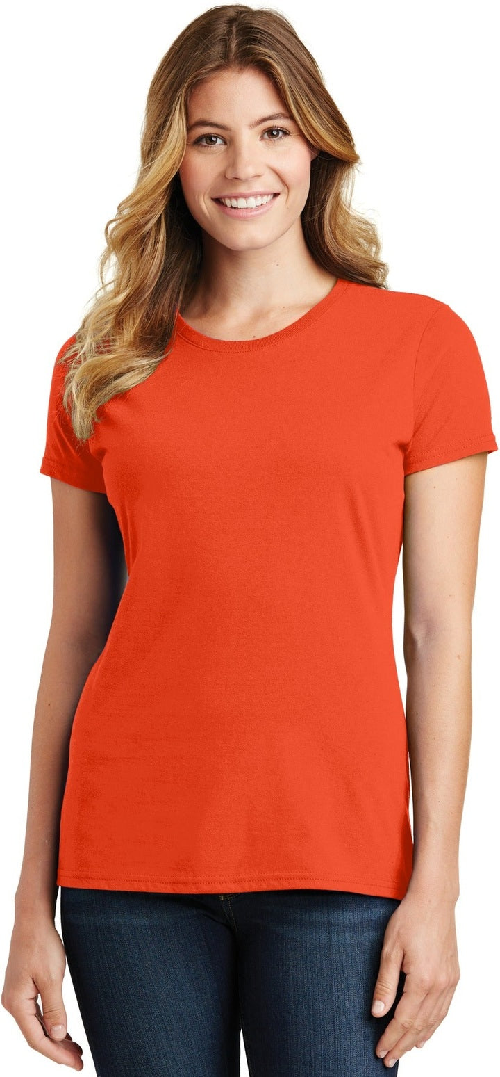 Front View of Orange Port & Co Women's Fan Favorite Tee. LPC450