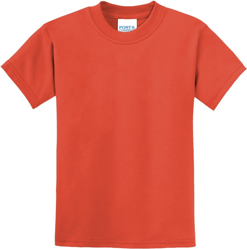 Front View of Orange Port & Co Youth Core Blend Tee. PC55Y