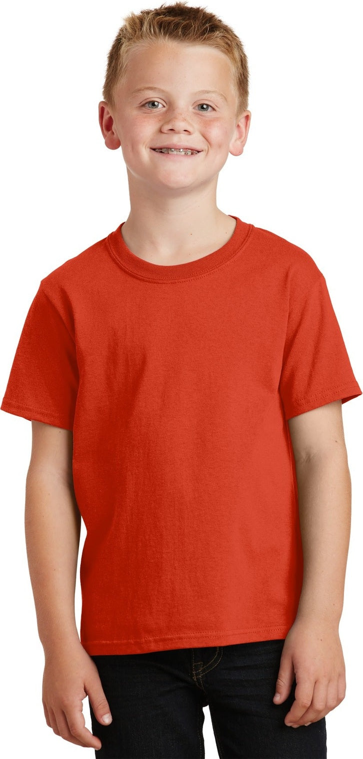 Front View of Orange Port & Co Youth Core Cotton Tee. PC54Y