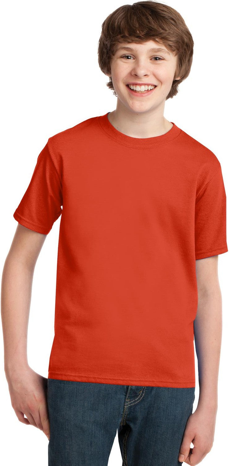Front View of Orange Port & Co Youth Essential Tee. PC61Y