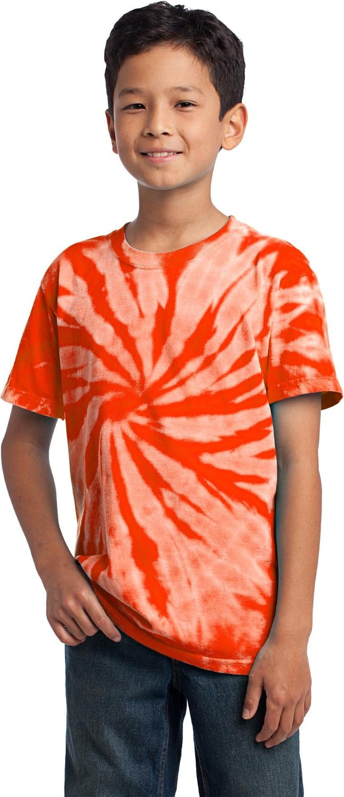 Front View of Orange Port & Co Youth Tie-Dye Tee. PC147Y
