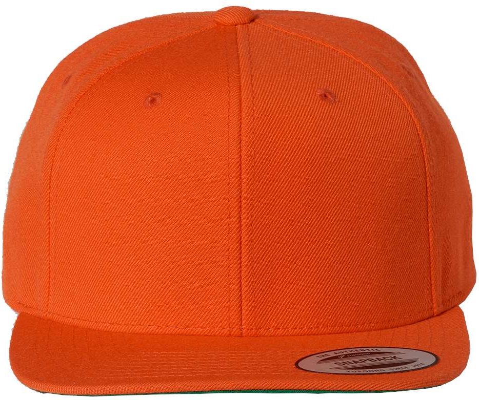 Front View of Orange Premium Flat Bill Snapback Cap - 6089M