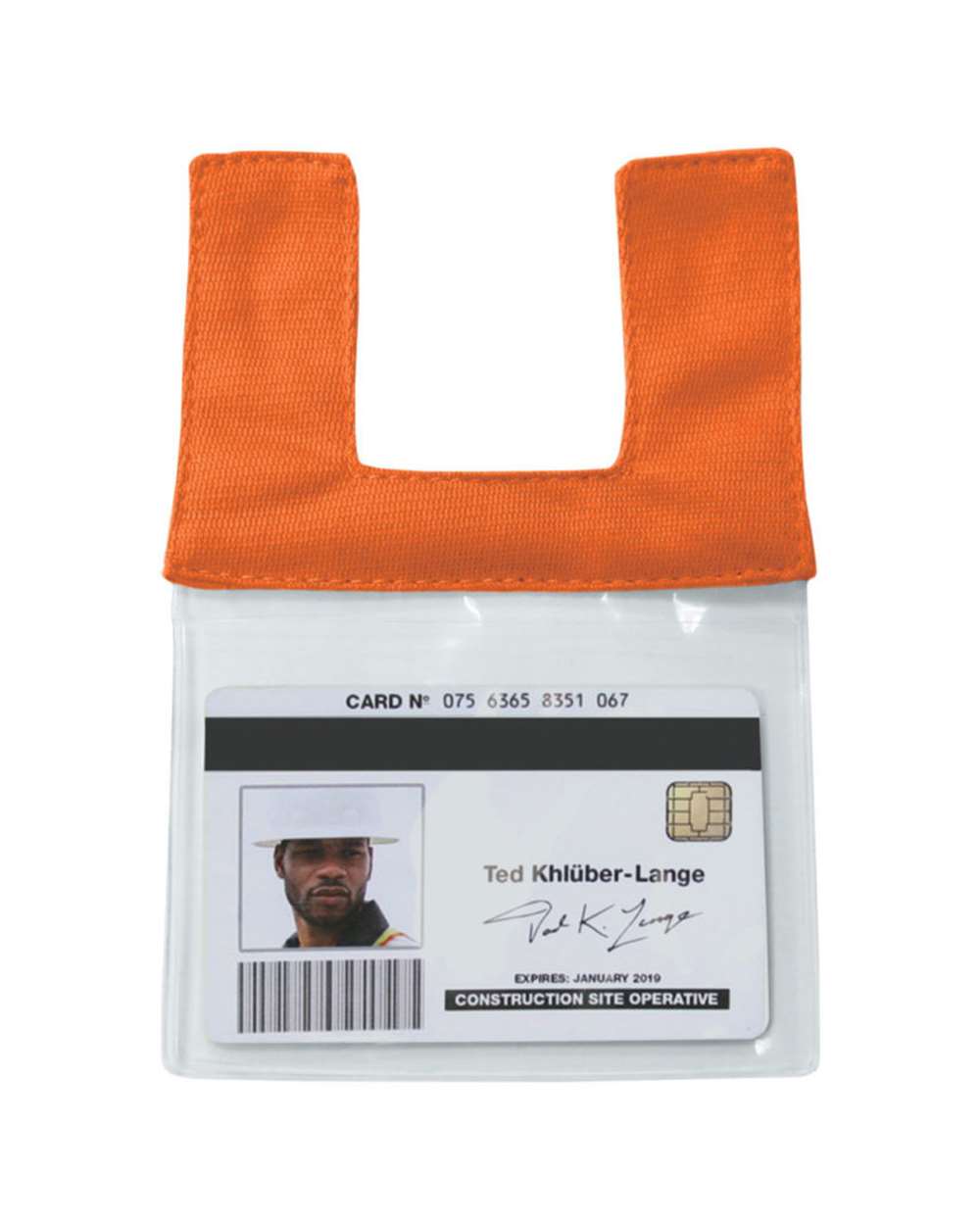 Front View of Orange Retractable Clear ID Pocket - RTCID