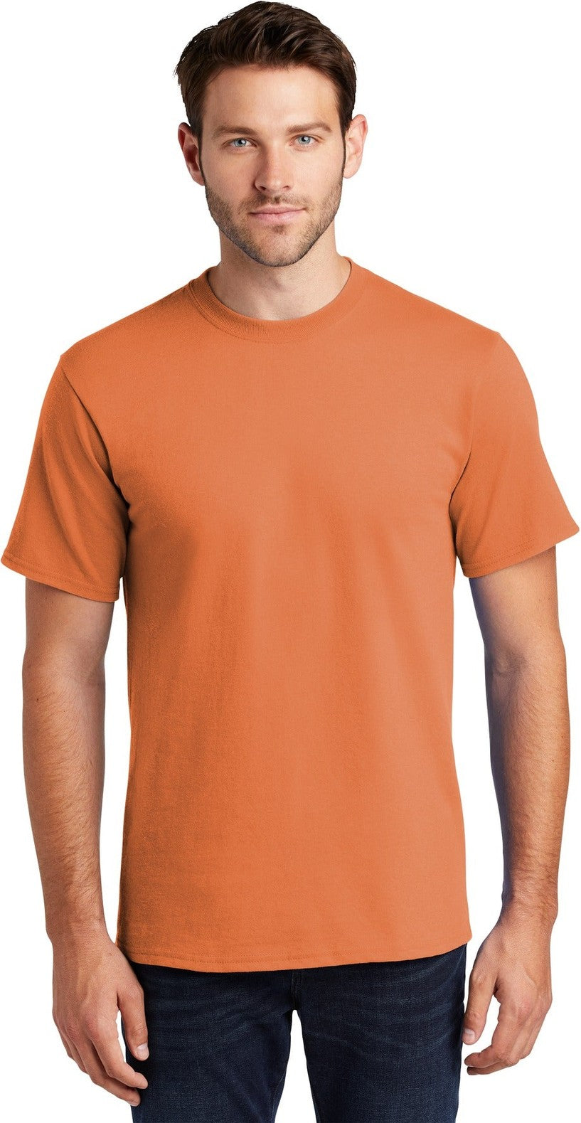 Front View of Orange Sherbet Port & Co Tall Essential Tee. PC61T