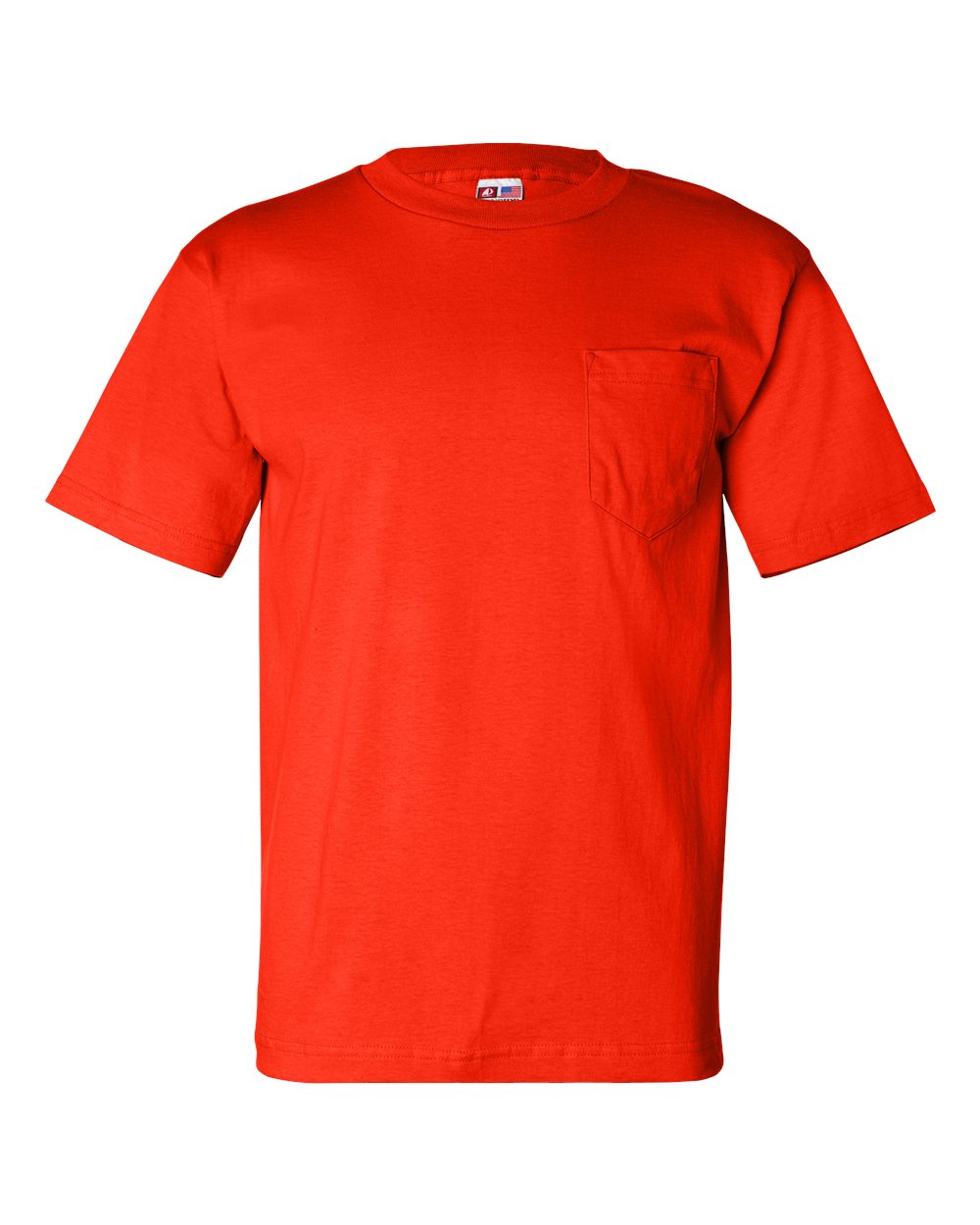 Front View of Orange USA-Made Pocket T-Shirt - 7100