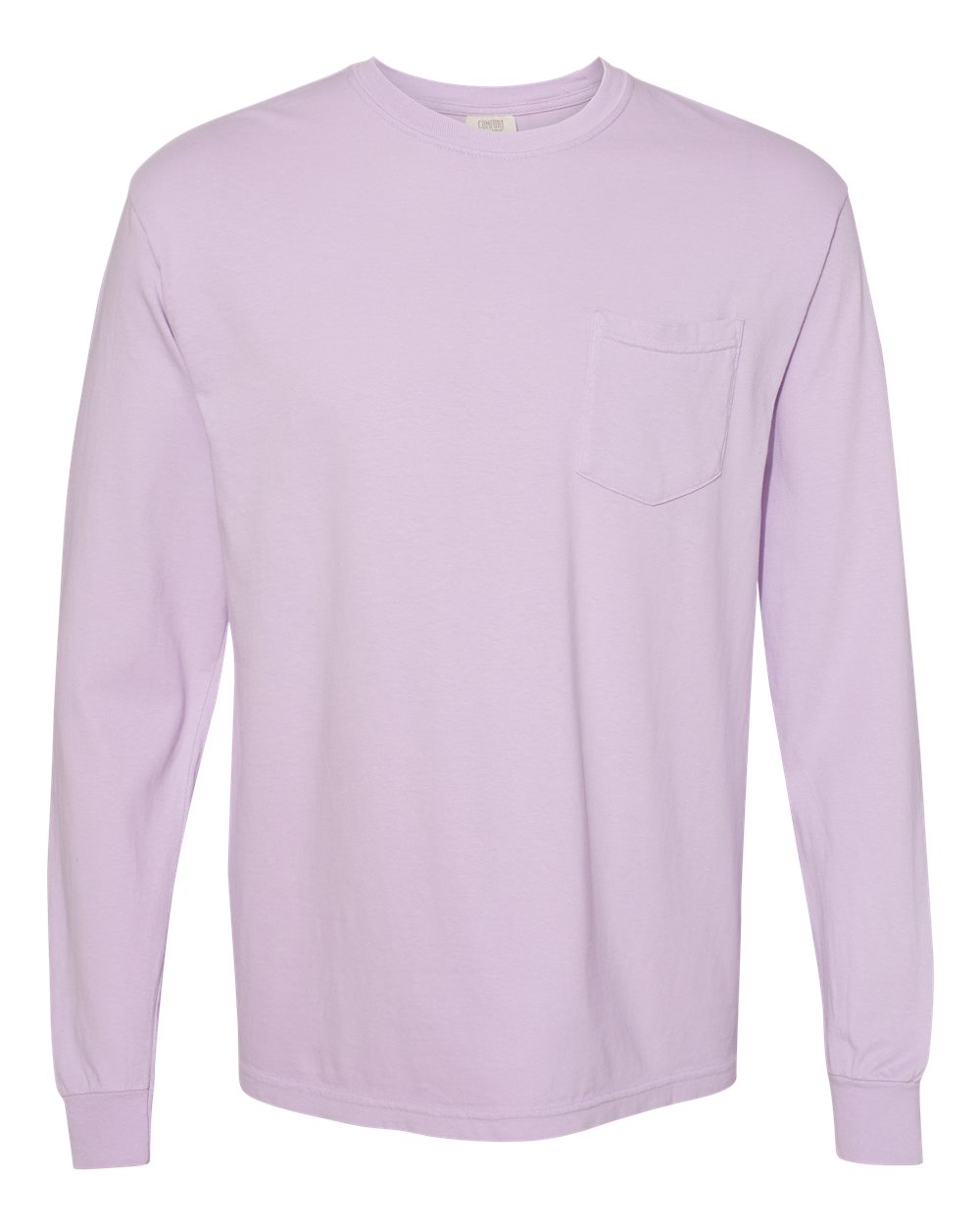 Front View of Orchid Garment-Dyed Heavyweight Long Sleeve Pocket T-Shirt - 4410