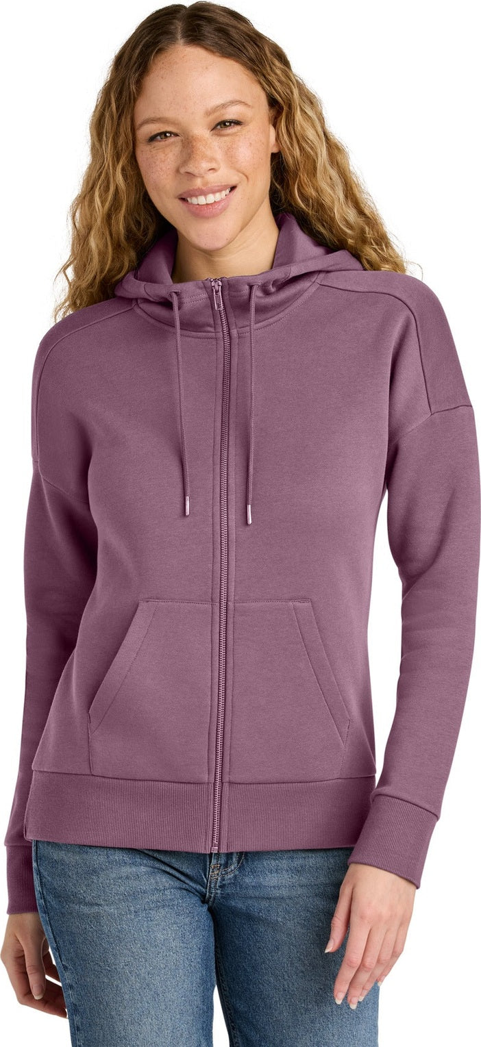 Front View of OrchidHaze District Women's Perfect Weight Fleece Drop Shoulder Full-Zip Hoodie DT1104