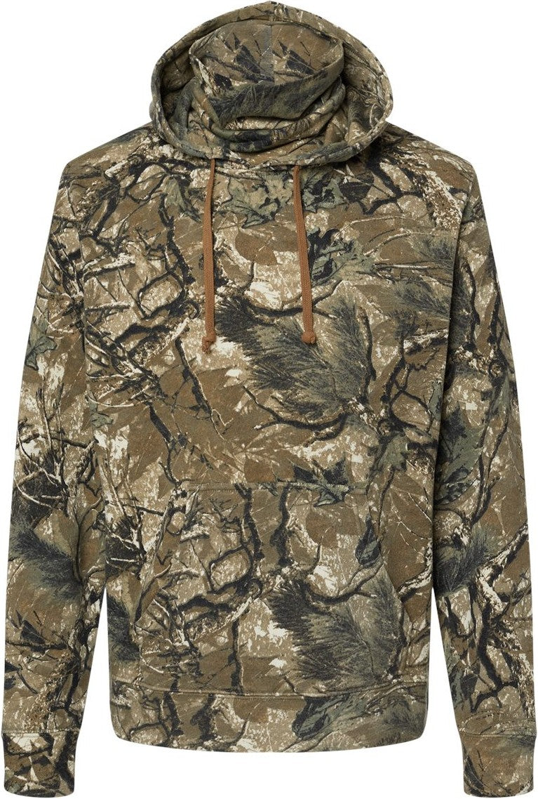 Front View of Outdoor Camo Gaiter Fleece Hooded Sweatshirt - 8879