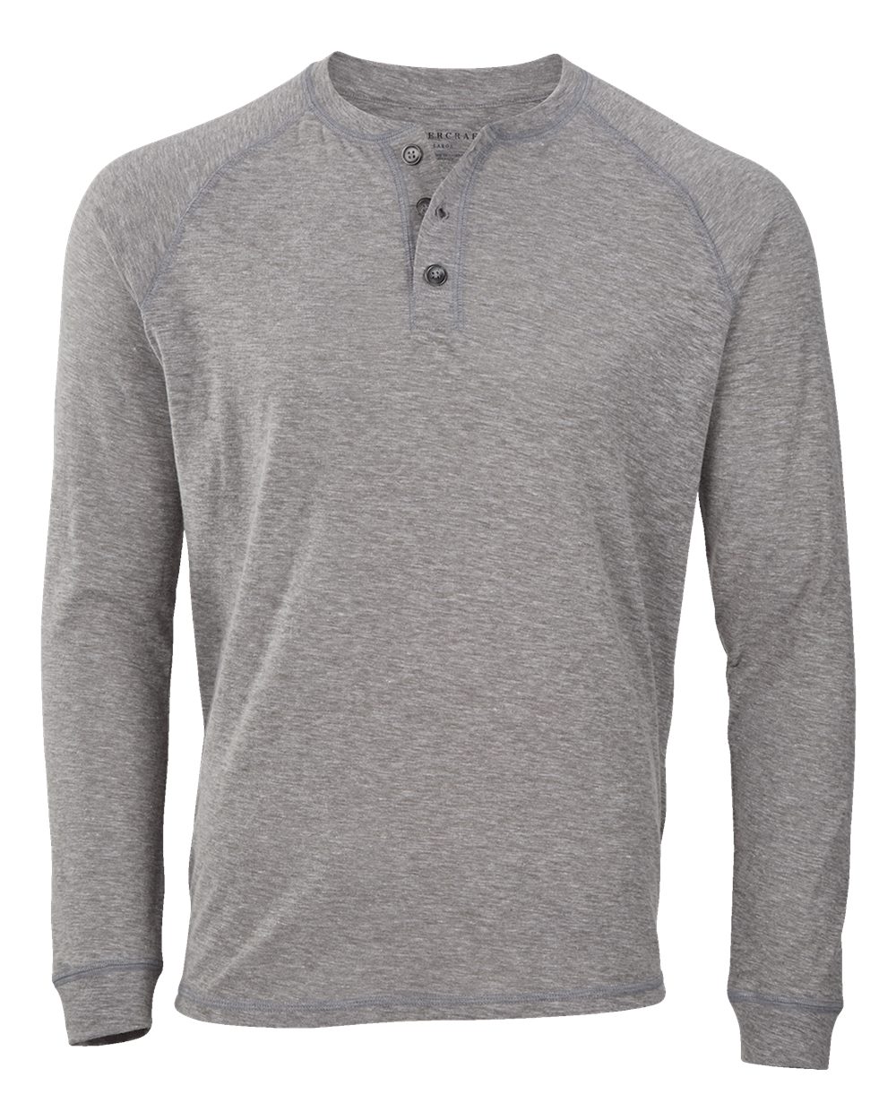 Front View of Oxford Heather Henley Long Sleeve T-Shirt - BM3101