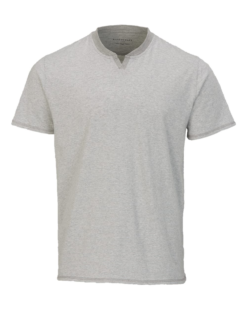 Front View of Oxford Heather/ White Striped V-Notch T-Shirt - BM2401
