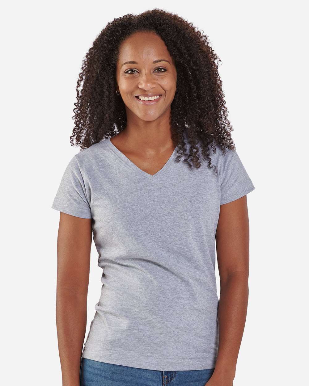Front View of Oxford Heather Women&#39;s V-Neck T-Shirt - BW2201