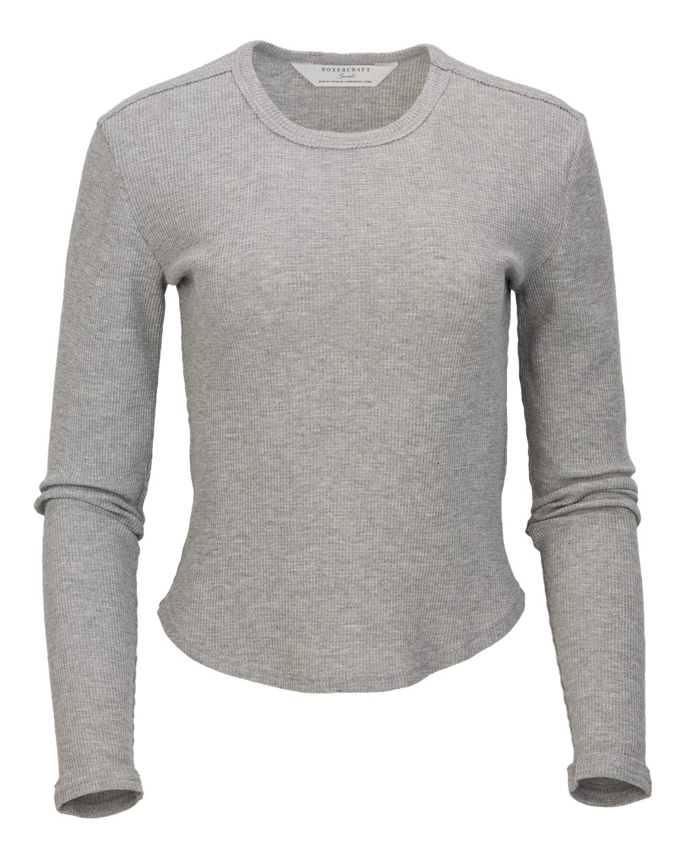 Front View of Oxford Heather Women's Waffle Knit Baby Long Sleeve T-Shirt - BW3103