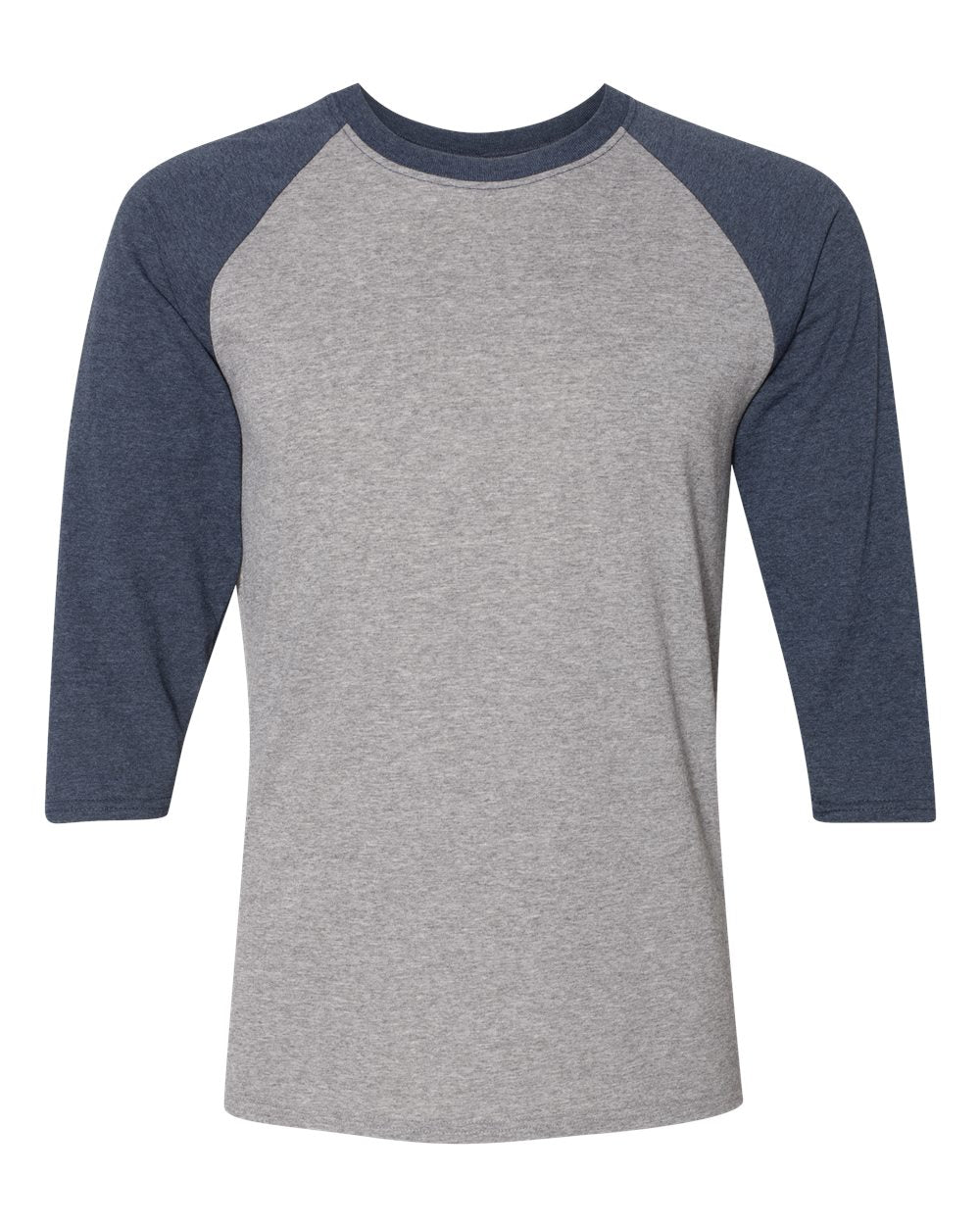 Front View of Oxford/ Indigo Heather Triblend Three-Quarter Raglan Baseball T-Shirt - 601RR