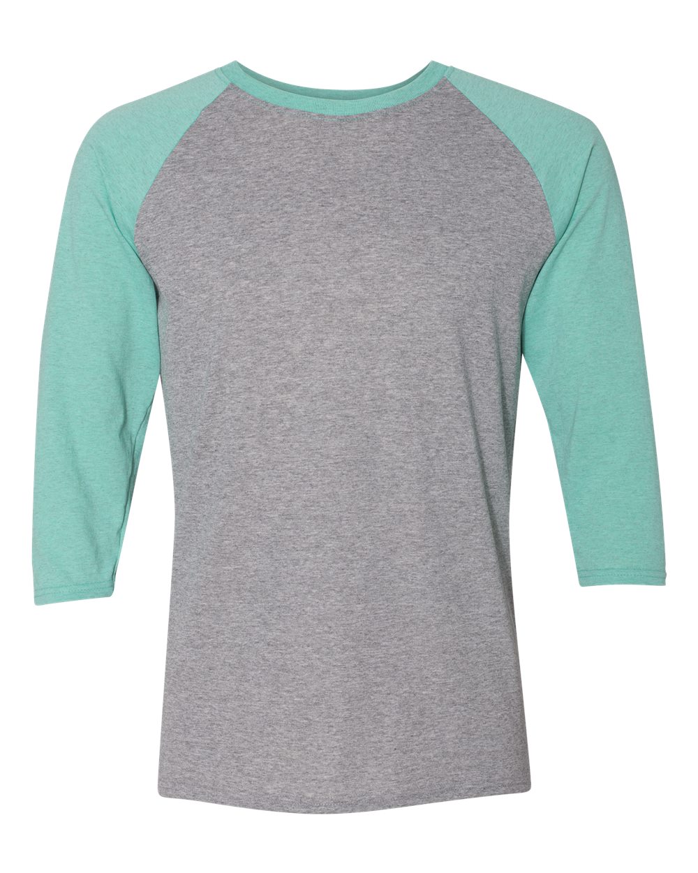 Front View of Oxford/ Mint Heather Triblend Three-Quarter Raglan Baseball T-Shirt - 601RR