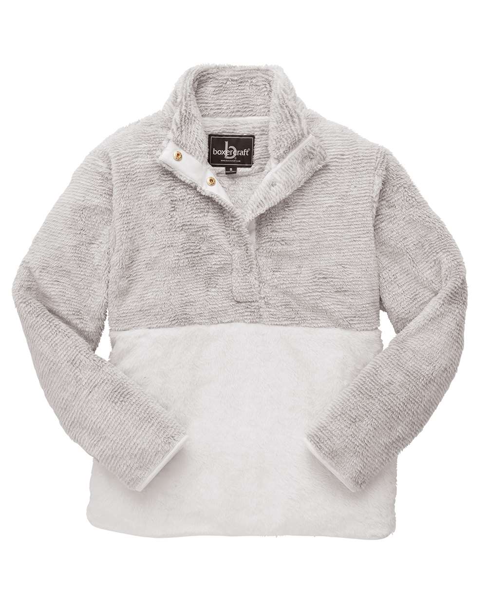 Front View of Oxford Stripe/ Natural Fuzzy Fleece Pullover - FZ01