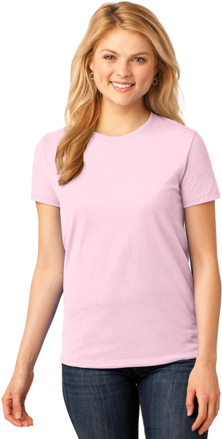 Front View of Pale Pink Port & Co Women's Core Cotton Tee. LPC54