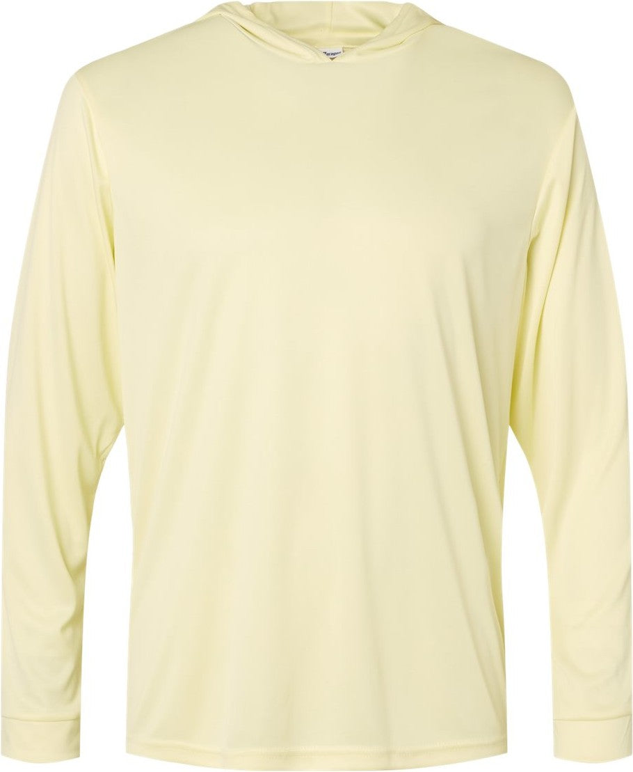 Front View of Pale Yellow Bahama Performance Hooded Long Sleeve T-Shirt - 220
