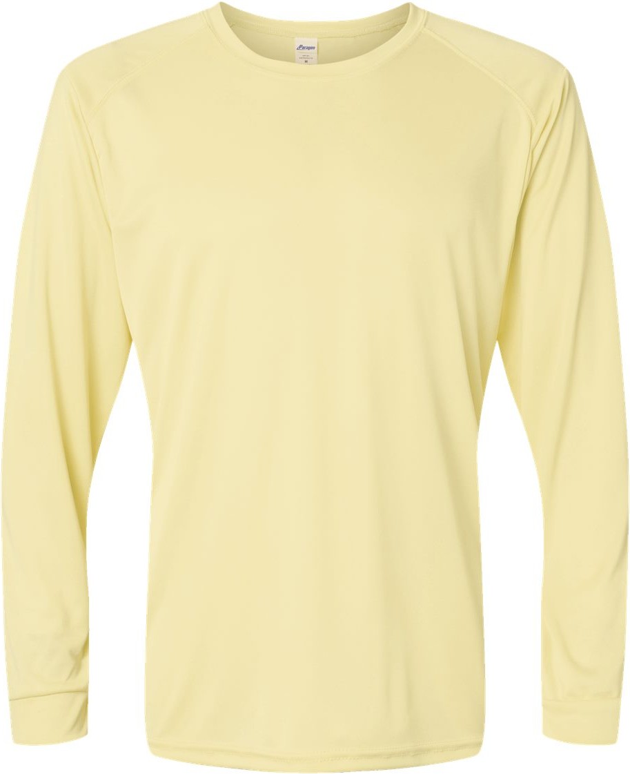 Front View of Pale Yellow Long Islander Performance Long Sleeve T-Shirt - 210