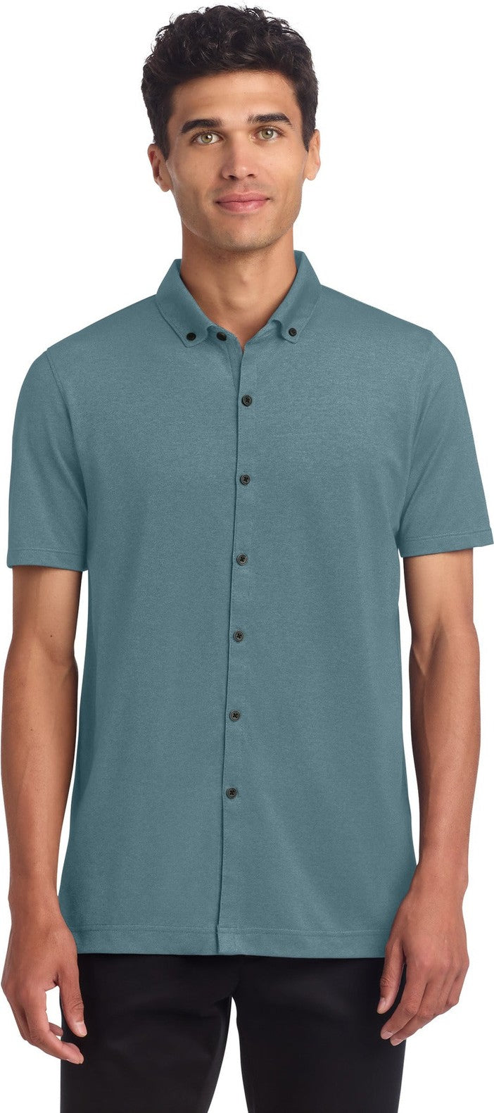 Front View of ParisianBH Mercer+Mettle Stretch Pique Full-Button Polo MM1006