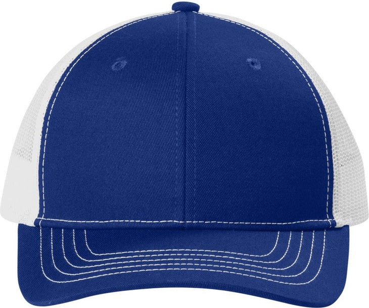 Front View of PatBl/Wht Port Authority Youth Snapback Trucker Cap YC402