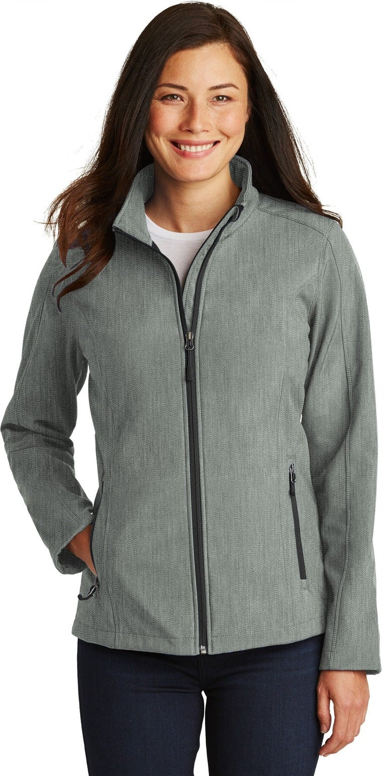 Front View of Pearl Grey Hth Port Authority Women's Core Soft Shell Jacket. L317