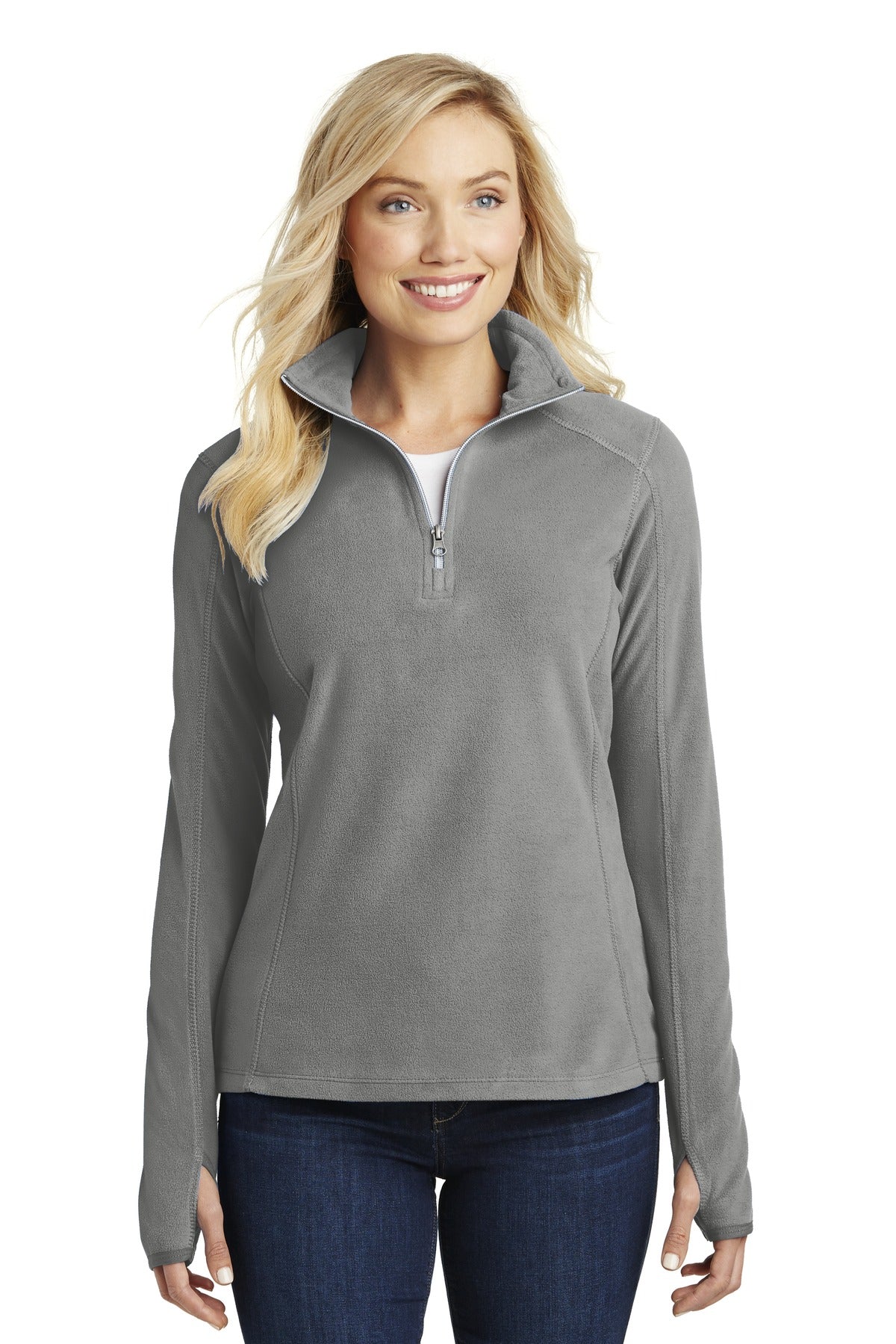 Front View of Pearl Grey Port Authority Women's Microfleece 1/2-Zip Pullover. L224