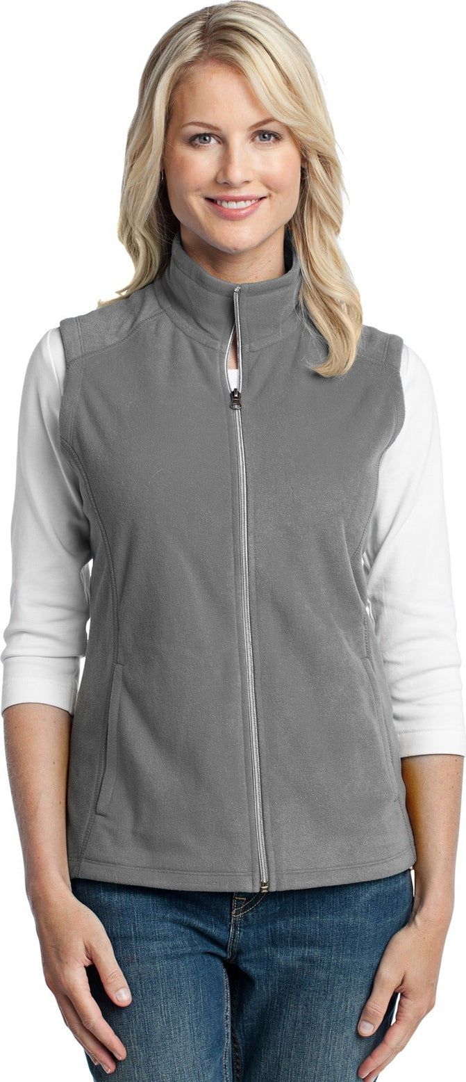 Front View of Pearl Grey Port Authority Women's Microfleece Vest. L226