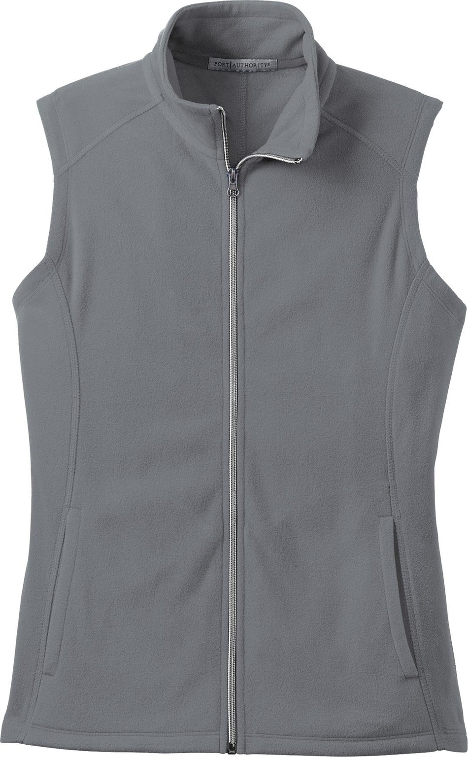 Front View of Pearl Grey Port Authority Women's Microfleece Vest. L226