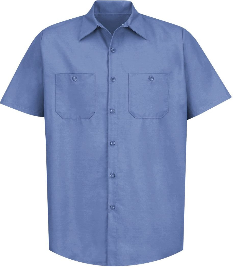 Front View of Petrol Blue Industrial Short Sleeve Work Shirt - SP24