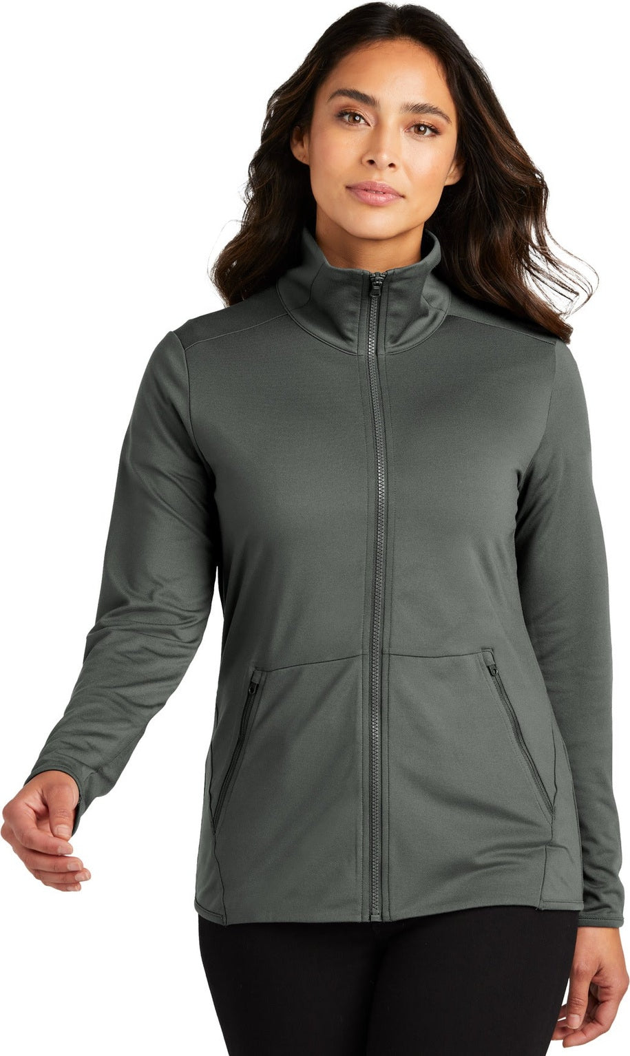 Front View of Pewter Port Authority Women's Accord Stretch Fleece Full-Zip LK595