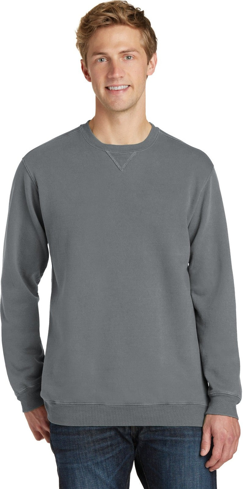 Front View of Pewter Port & Co Beach Wash Garment-Dyed Crewneck Sweatshirt PC098