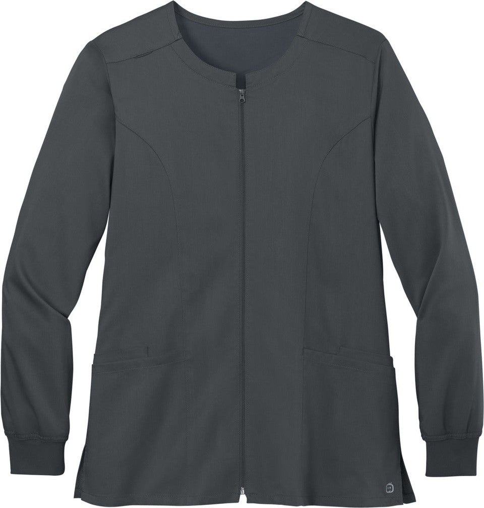 Front View of Pewter Wink Women's Premiere Flex Full-Zip Scrub Jacket WW4088