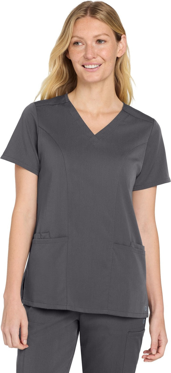 Front View of Pewter Wink Women's Premiere Flex V-Neck Top WW4168