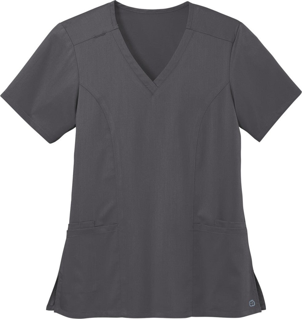 Front View of Pewter Wink Women's Premiere Flex V-Neck Top WW4168