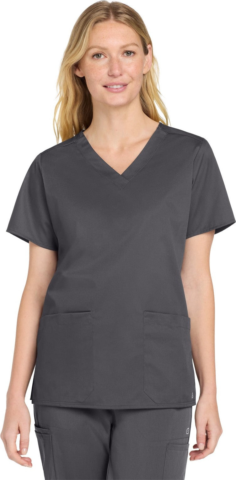 Front View of Pewter Wink Women's WorkFlex V-Neck Top WW4560