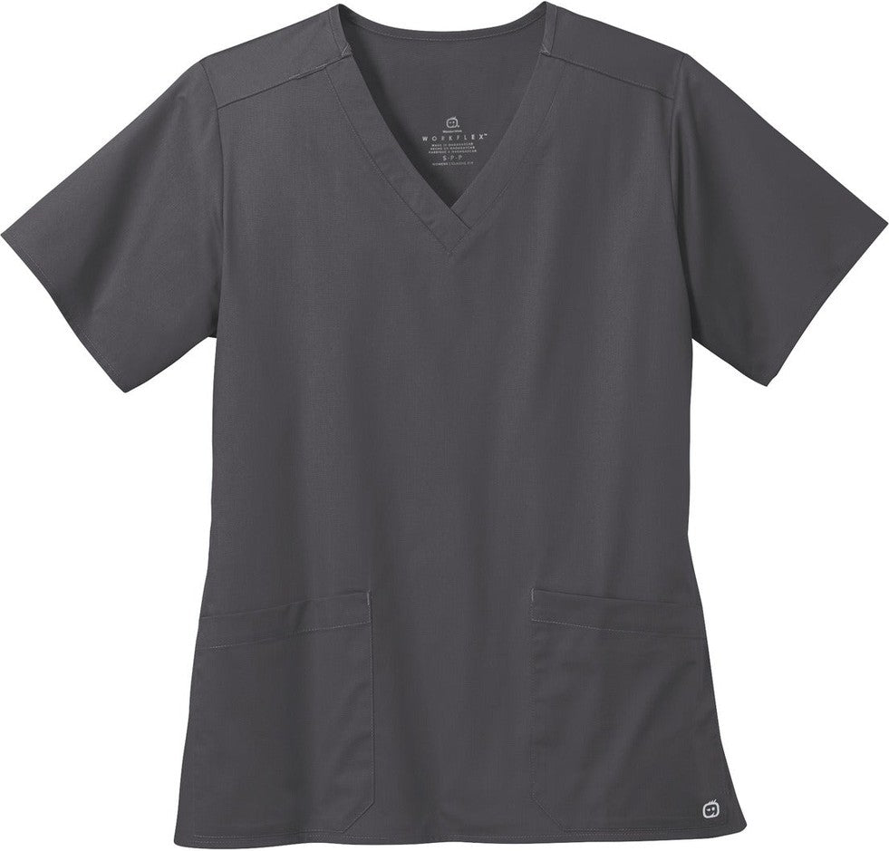 Front View of Pewter Wink Women's WorkFlex V-Neck Top WW4560