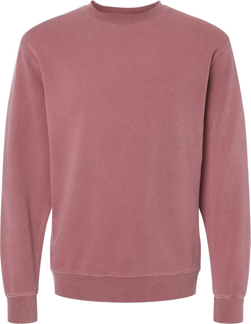 Front View of Pigment Maroon Midweight Pigment-Dyed Crewneck Sweatshirt - PRM3500